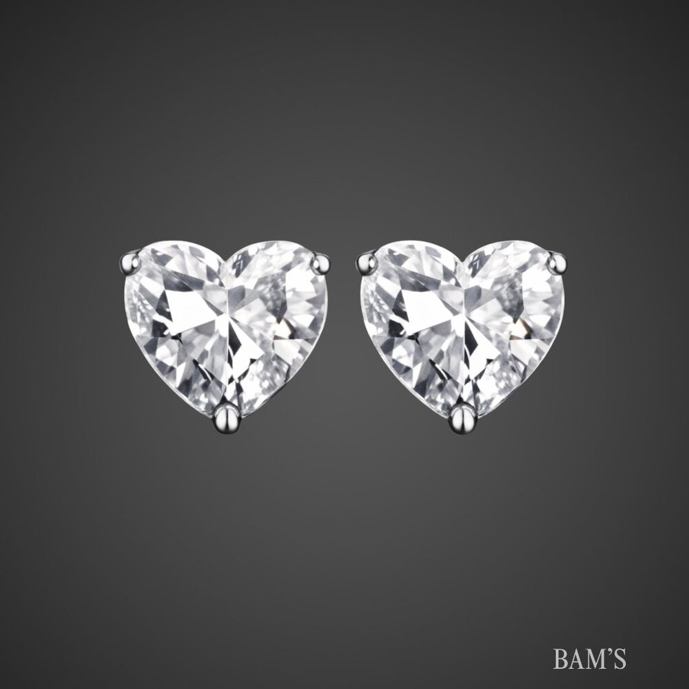 Sparkly Heart Stud Earrings | Petite Crystal Silver Tone | Minimal | NEW‎